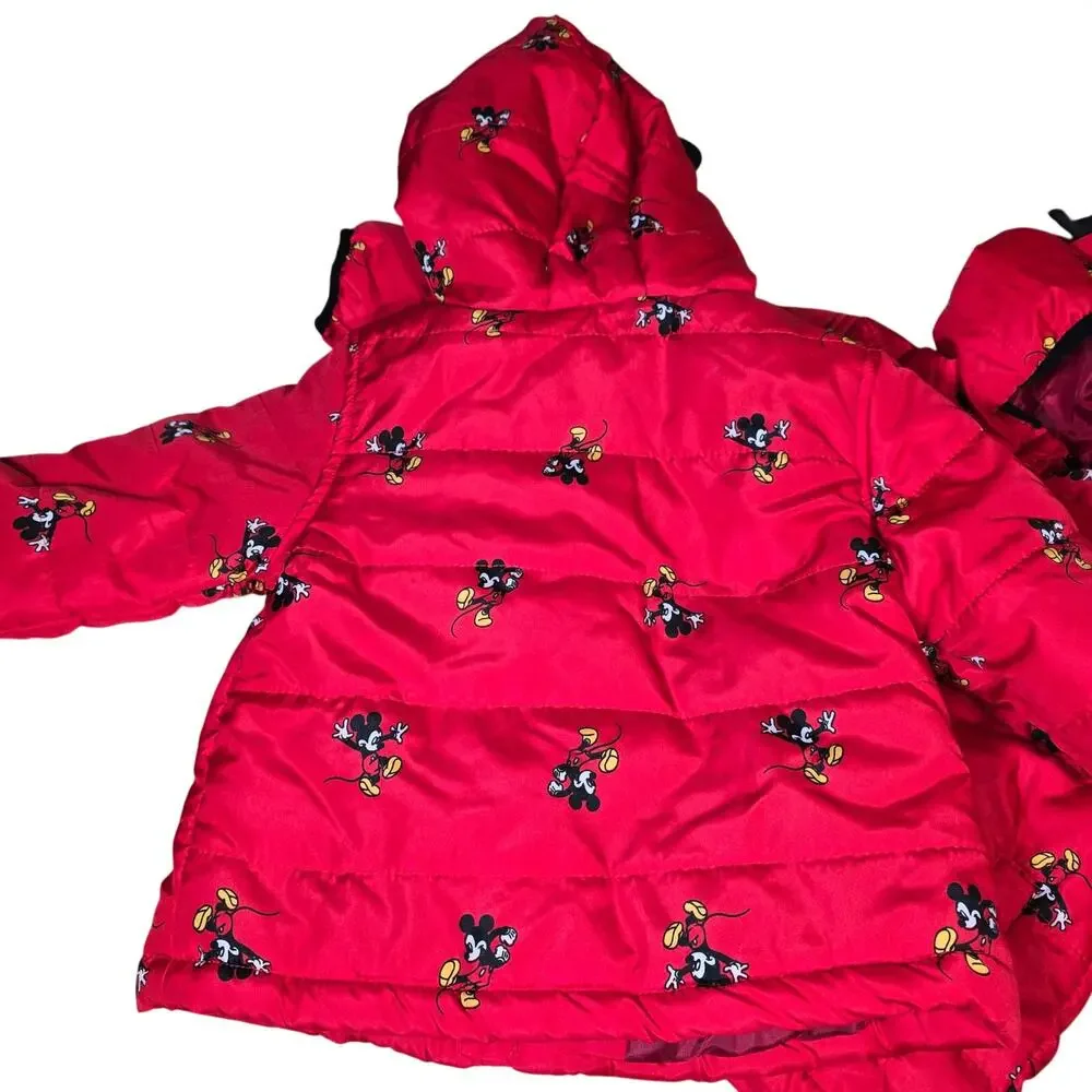 Twin Disney Junior Mickey Mouse Hooded Ear Puffer Jacket 2T Girl's Red New!!!